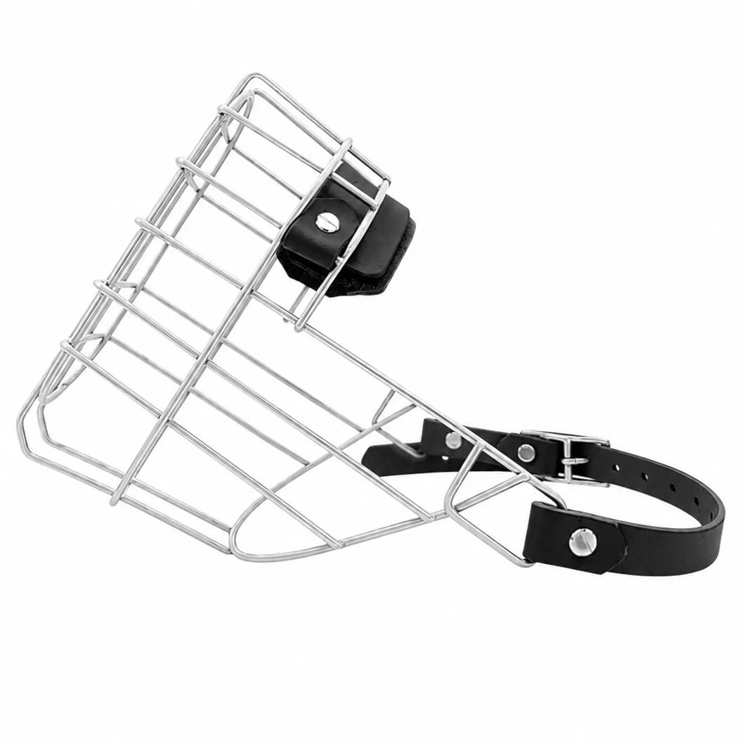Muselière cage acier – Autre marque, sans revêtement + sangles biothane au choix