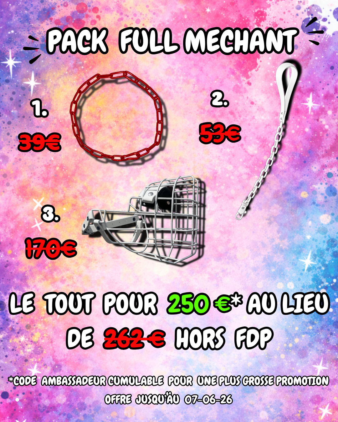 PACK FULL MECHANT - MUSELIERE + LAISSE EN CHAINE + COLLIER EN CHAINE CHIEN
